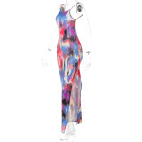 Summer sexy halter print suspender dress D165377A