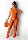 Women's sexy solid color knitted hollow casual one-piece beach pants TS1157