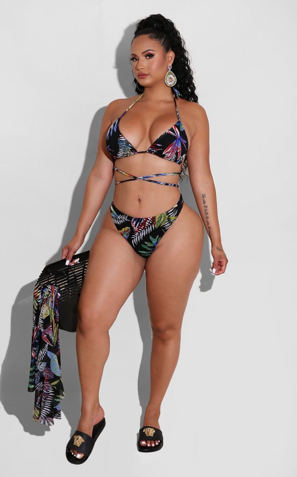 Women's sexy digital printing swimsuit mesh three-piece suit LS6449