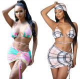 Four-piece swimsuit with split straps and headscarf LS6436