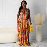 Plus size fashion floral long dress Q2037