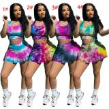 Fashion casual sexy tie-dye nightclub style slim-fit sports vest culottes two-piece suit H3708