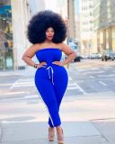 Sexy tube top solid color plus size jumpsuit H3720