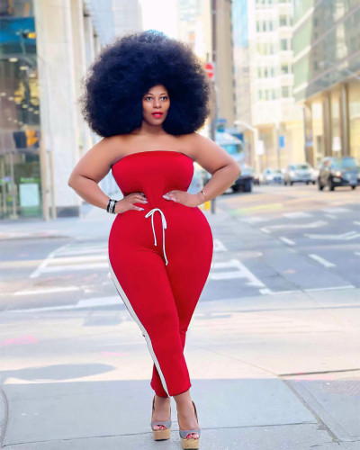 Sexy tube top solid color plus size jumpsuit H3720