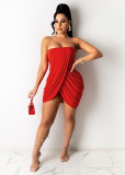 Women's solid color sexy wrap chest slit dress L200