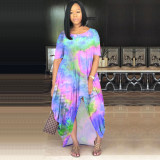 Women's color tie-dye fashion loose skirt multicolor dress Q7022