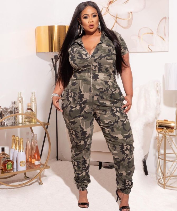 Fashion camouflage print green street hipster clothing European and American women's jumpsuit MY062