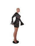Fashionable European and American Women's Long Sleeve Digital Printed Dress A8040