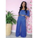 Two-piece denim with wide feet, loose high waist and chest wrap XY8024