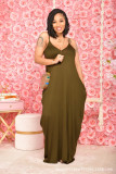 Summer solid color loose sling dress long skirt with pockets HY8075