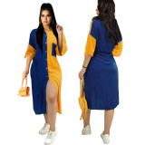 Contrast print shirt cardigan sunscreen long short-sleeved dress L0351
