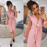 Women's spring and autumn long-sleeved mesh dress L0241