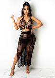 Women's sexy small fringed tube top knitted beach skirt suit TS1151