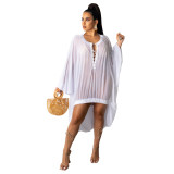 Fashion casual mesh see-through dress beachwear personality blouse A8807