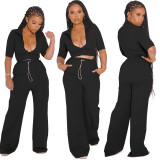 Women's casual sports tight-fitting wide-leg zipper two-piece suit Y81337