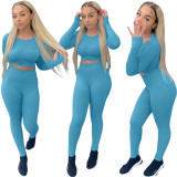 Women's solid color leisure yoga high waist tight two-piece suit Y81336