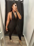 Fashion sexy halter neck wrap chest open back slim fit jumpsuit WY6832