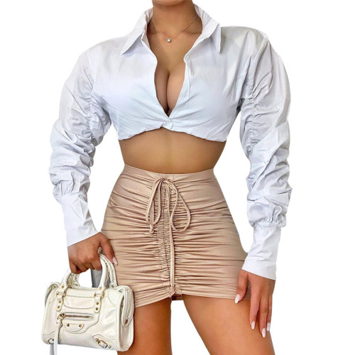 New style women's sexy short chest and navel fashion puff sleeve short personalized shirt Q20601T