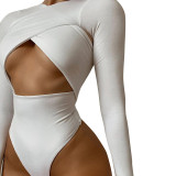 New solid color cross-cut long-sleeved slim-fit women's bodysuit with waistless M21BS277