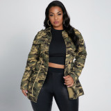 Rivet patch multi-pocket drawstring cool camouflage tooling casual baseball uniform jacket plus size women's jacket OSS19460