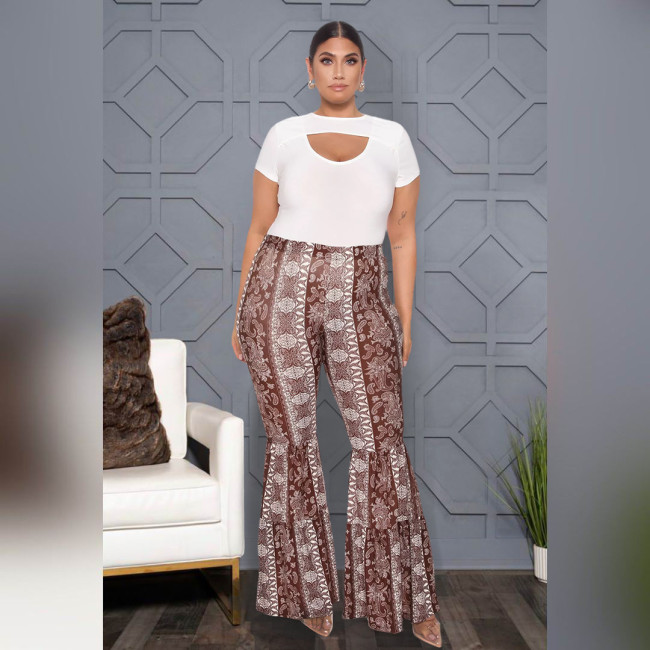 Fashionable plus size women's clothing sexy ethnic style cashew flower paisley print multi-layer flared pants AP7052