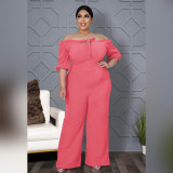 Fashion plus size women's solid color one-shoulder strap wide-leg pants jumpsuit AP7050