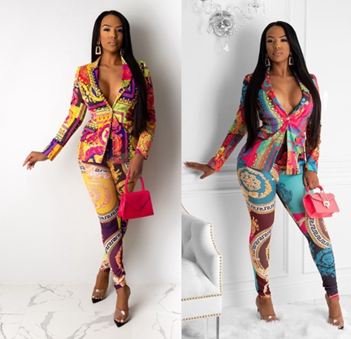 Sexy women's waist printed jacket two-piece suit cl6040