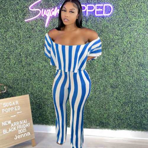 Striped ruffled one-shoulder jumpsuit AC9102