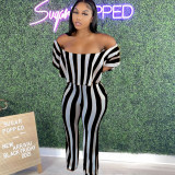 Striped ruffled one-shoulder jumpsuit AC9102