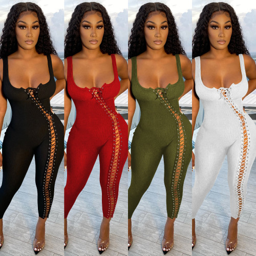 Women's fashion summer new sexy strappy cutout jumpsuit C5245