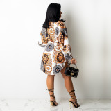 Autumn and winter long-sleeved V-neck belt fashion sexy printed dress A8637