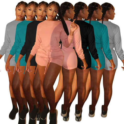 Women's wrinkle solid color casual suit D8278-1