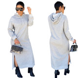 Women's Fashion Solid Color Hooded Split Dress Long Skirt Y5201
