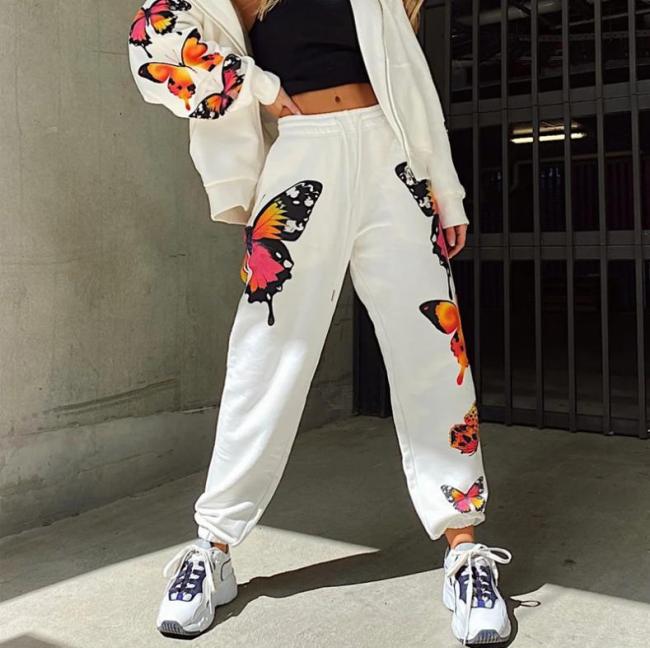 Autumn cross-border women's clothing butterfly print casual pants European and American loose track pants FFD1137