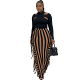 Fashionable women's skirt with fringed stripes on both sides OL96076