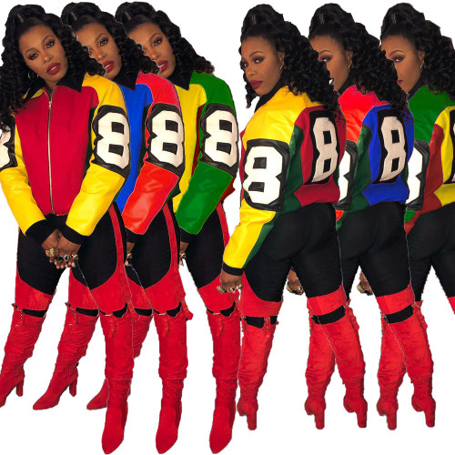 Women's Multicolor Colorblock Zip Lapel Jacket Jacket MN8330