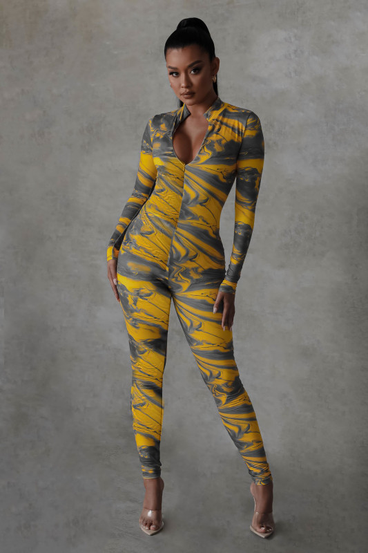 Fashion autumn and winter marble pattern digital printing skinny sexy jumpsuit Y81342