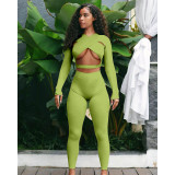 Nightclub solid color sexy cross hollow sports two-piece suit GL6396 