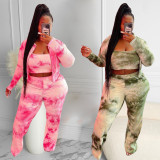 Sexy tie-dye printed loose casual three-piece pants suit L755