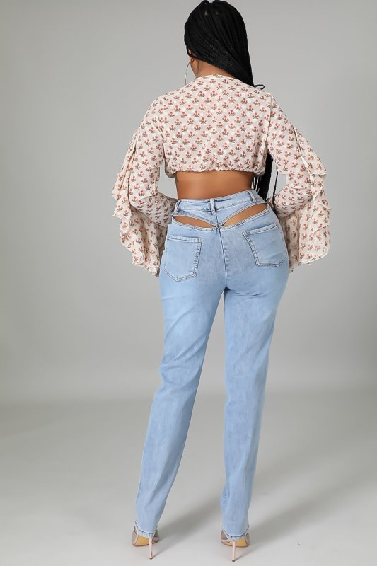 Women's sexy stretch jeans with hollow back waist CJ1000