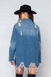 Fashion ripped mid-length denim jacket women CJ971