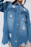 Fashion ripped mid-length denim jacket women CJ971