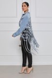 New women's denim jacket with mesh back fringe CJ958
