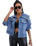 New style loose denim jacket women beaded jacket CJ957