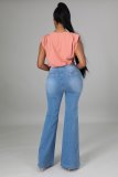 Net red new elastic flared pants folding jeans women CJ1001