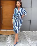 Women's casual printed striped dress cl6029