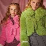 2021 Fall/Winter Women's New Fashion Doll Neck Tie Bowknot Cardigan Slim Plush Jacket K21L06533