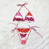 Sexy Pattern Print Double Layer Swimsuit Bikini with Coaster D9603