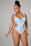 New women's clothing, wash water and make old chains, sleeveless suspenders, sexy denim jumpsuits, swimsuits A3281