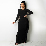 Autumn and winter fashion solid color fringed pullover long dress BC3046